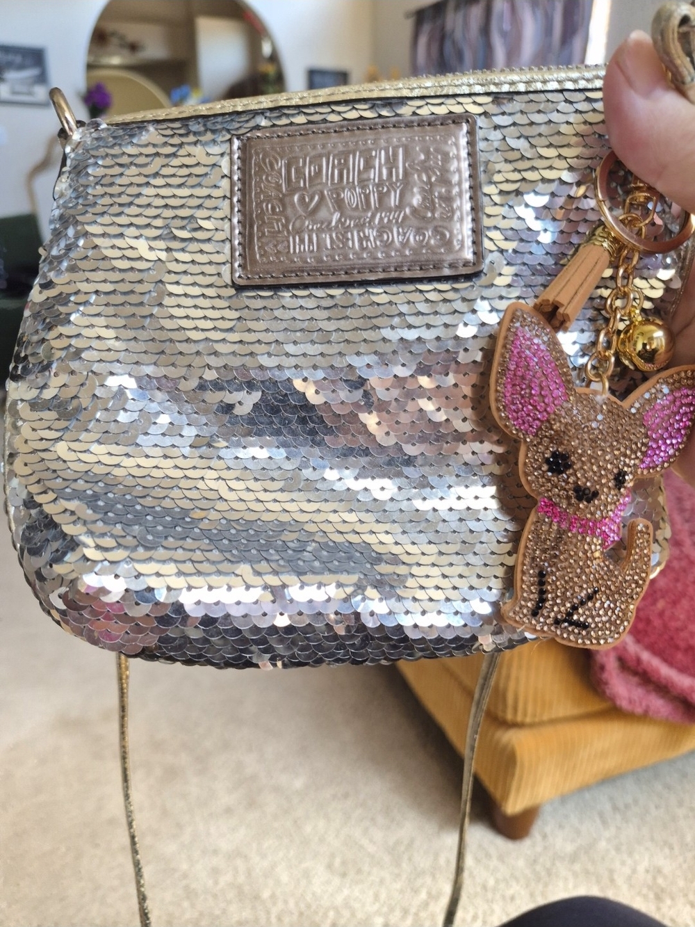 Coach Sequin Disco Crossbody Bag. Silver